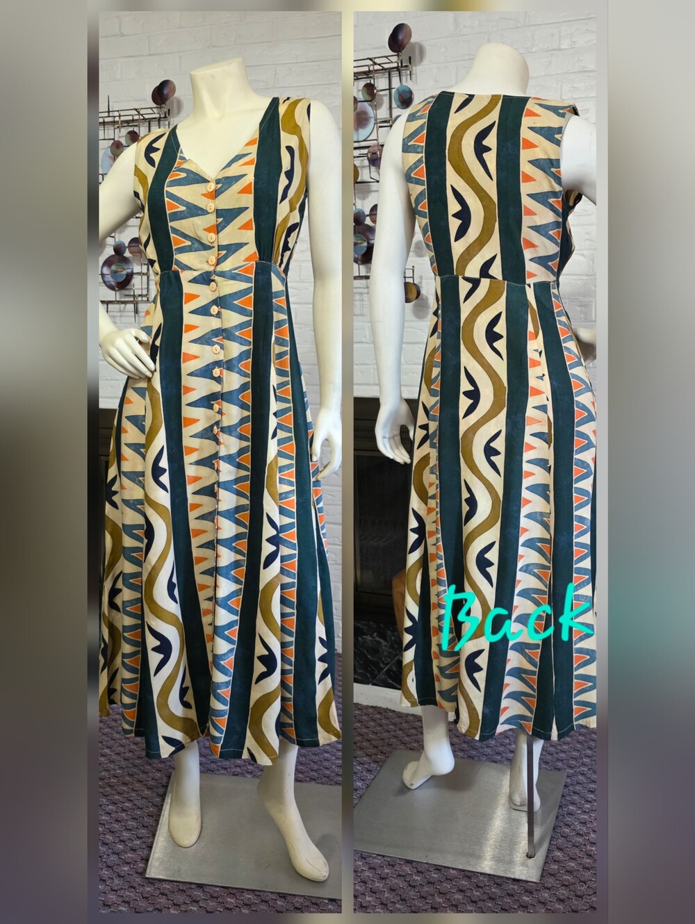 JAVA LAVA | Sleeveless Button-Front Geo Print Maxi Dress - Multicolor